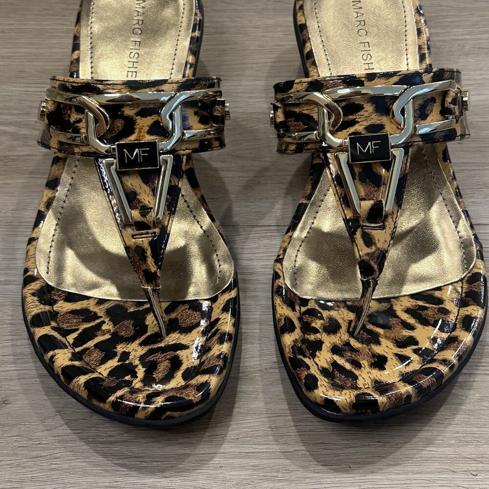 Marc Fisher NIB Women’s 6 Leopard Print Thong Wedge Sandals Jersey Shore Y2K - Picture 3 of 8
